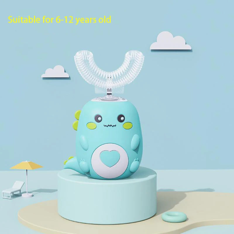 Brosse à Dents Électrique Enfant U-Shape 360° Dino – Silicone Doux | KIARAURA