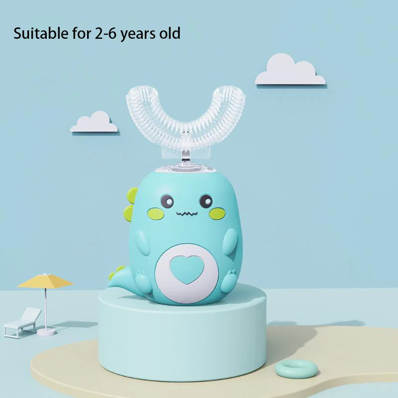 Brosse à Dents Électrique Enfant U-Shape 360° Dino – Silicone Doux | KIARAURA