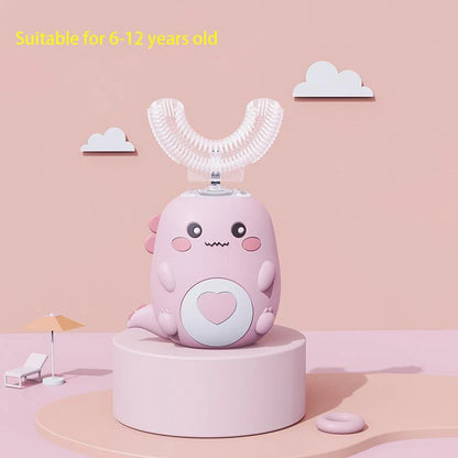 Brosse à Dents Électrique Enfant U-Shape 360° Dino – Silicone Doux | KIARAURA