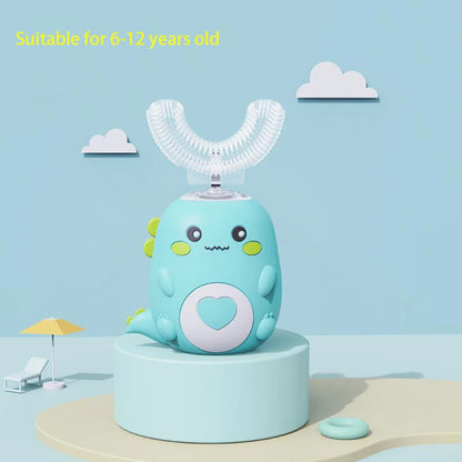 Brosse à Dents Électrique Enfant U-Shape 360° Dino – Silicone Doux | KIARAURA